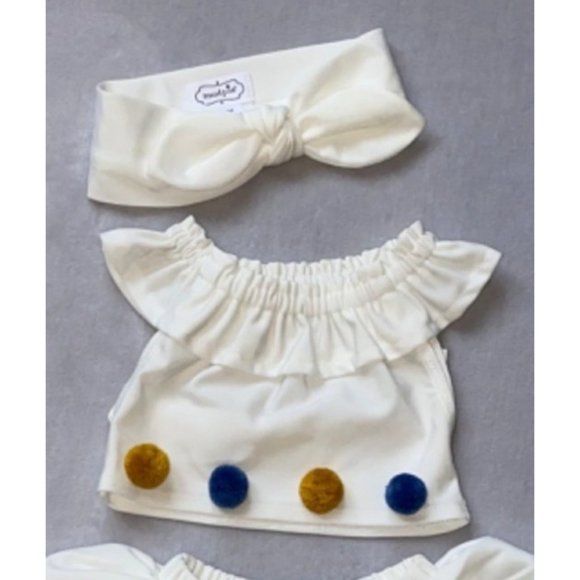 Mud Pie white bikini 2pc swim bathing suit headband 3pc set 3-6m NWOT - Picture 8 of 9
